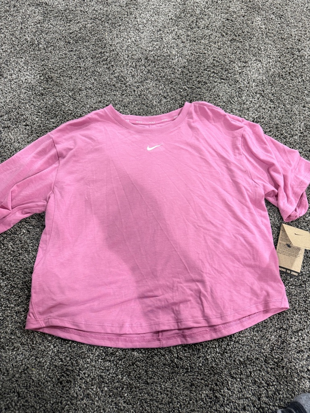 Nike pink Short-Sleeve Cropped Tee with White Swoosh